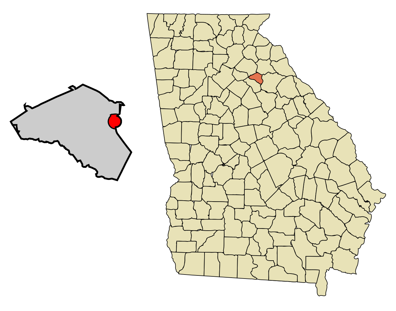 Map of Winterville, Georgia highlighting service areas for Premier Carpet & Duct Cleaning.